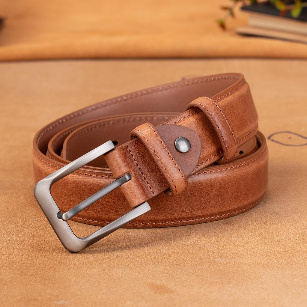 Retro Belt Men'S First Layer Cowhide Genuine Leather Versatile Tree Paste Leather Pin Buckle Belt Young And Middle-Aged Belt