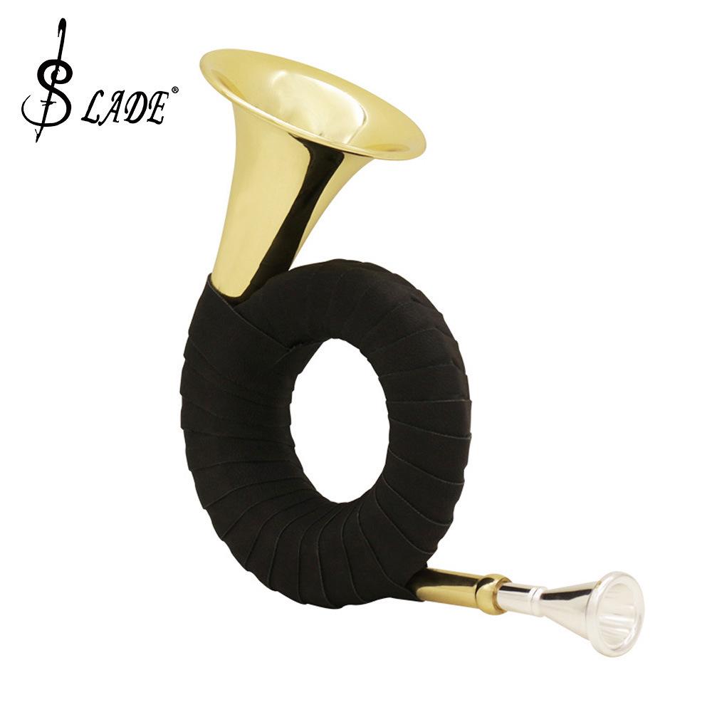 Brass B-flat French Horn Set: Gold Mini Horn with Stand
