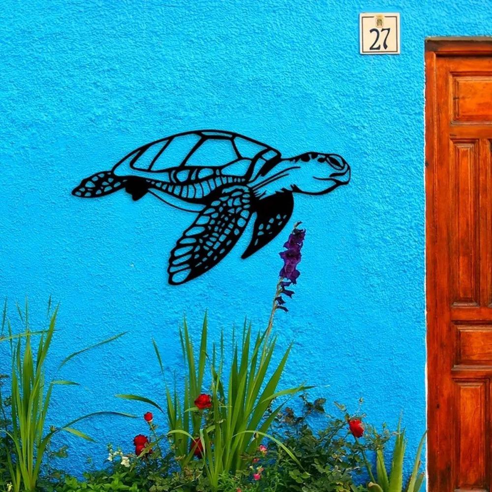 1pc Beach Metal Turtle Wall Art, Black Iron Sea Turtle Sculpture, Coastal Ocean Home Decor for Bathroom Living Room
