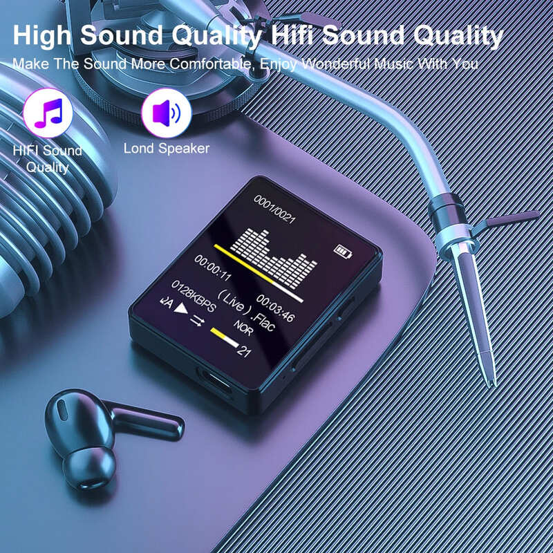 Přenosný MP3 přehrávač Bluetooth 5.0 hudební stereo reproduktor Mini MP4 přehrávání videa s LED obrazovkou Nahrávání FM rádia