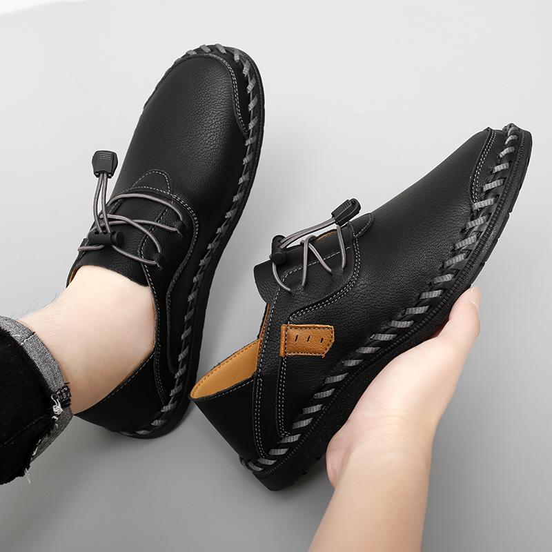 Herr Blå Mockasiner Vandringsskor Slip-on Handgjorda Körskor Casual Läder Breda Utomhusskor Större Storlekar