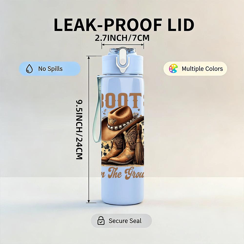1PC Western Boot Sentimental Phrase 750ml Color Plastic Water Bottle Leakproof Flip Straw Lid For Sports Office Home Use