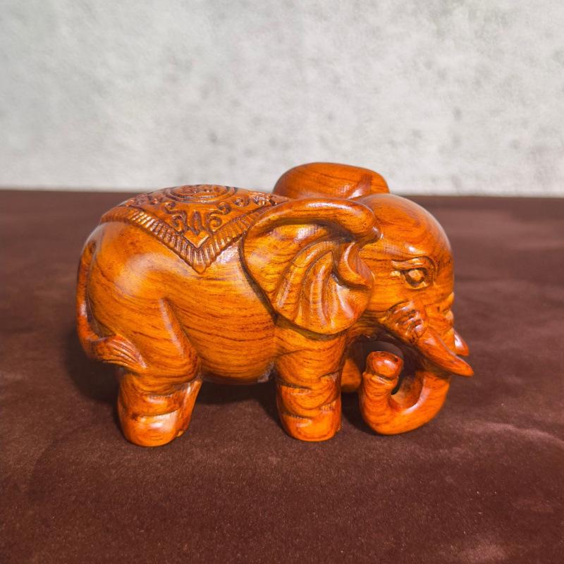 Ebony Elephant Rosewood Handicraft Pair: Small Solid Wood Carved Elephants Gift Ornament 6cm Single Elephant