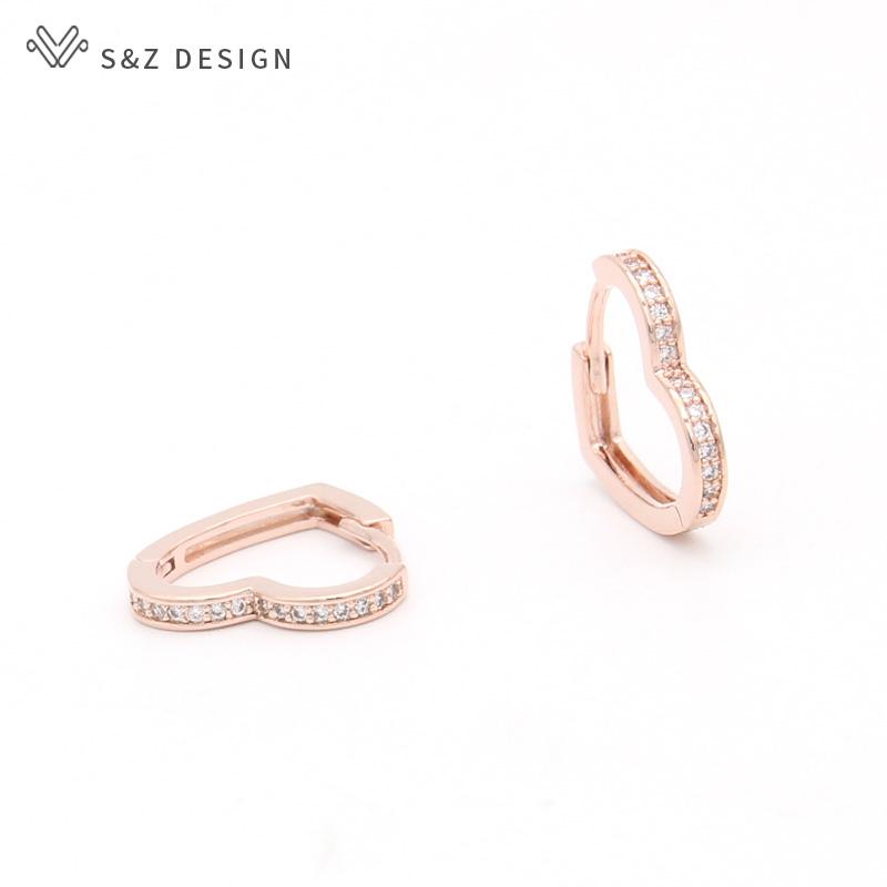 Fashion Rose Gold Color Heart Shape Drop Earrings For Women Girl Jewelry Gift Trendy Elegant Cubic Zircon Eardrop