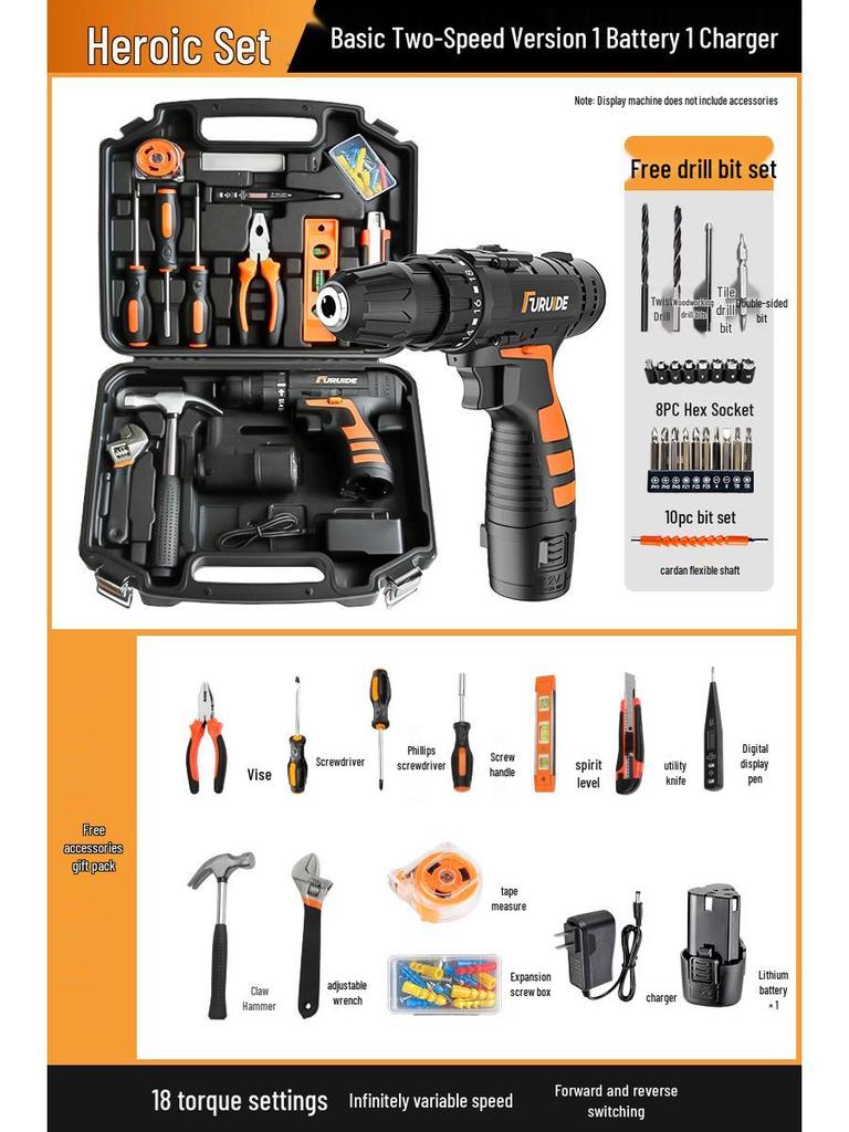 Wielofunkcyjny zestaw narzędzi elektrycznych z wiertarką i śrubokrętami