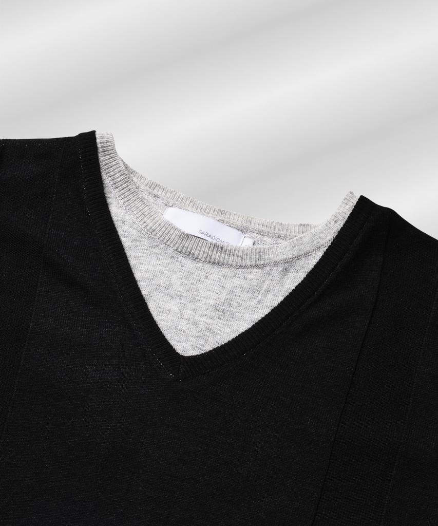 PARADIGMFILM [Ep.01] Reverse V-Neck Layered Knit (Black Gray)