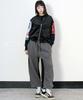 Deumakeu Color Match Side One-Pleat Wide String Pants Charcoal & Black
