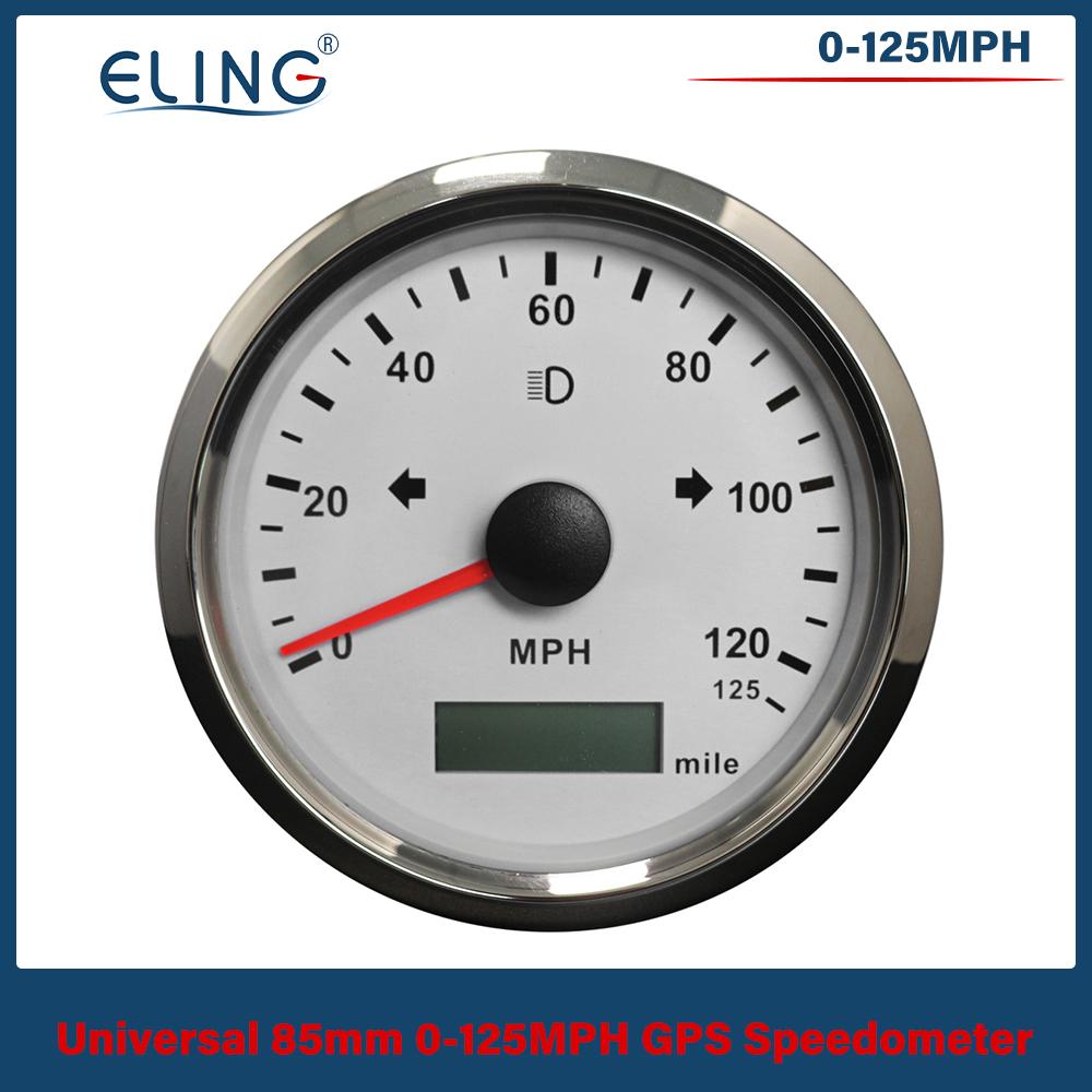 ELING 85mm GPS Speedometer 0-125MPH 0-160MPH 0-200MPH Odometer Left Right High Beam with Red Yellow Backlight for Auto Truck RV