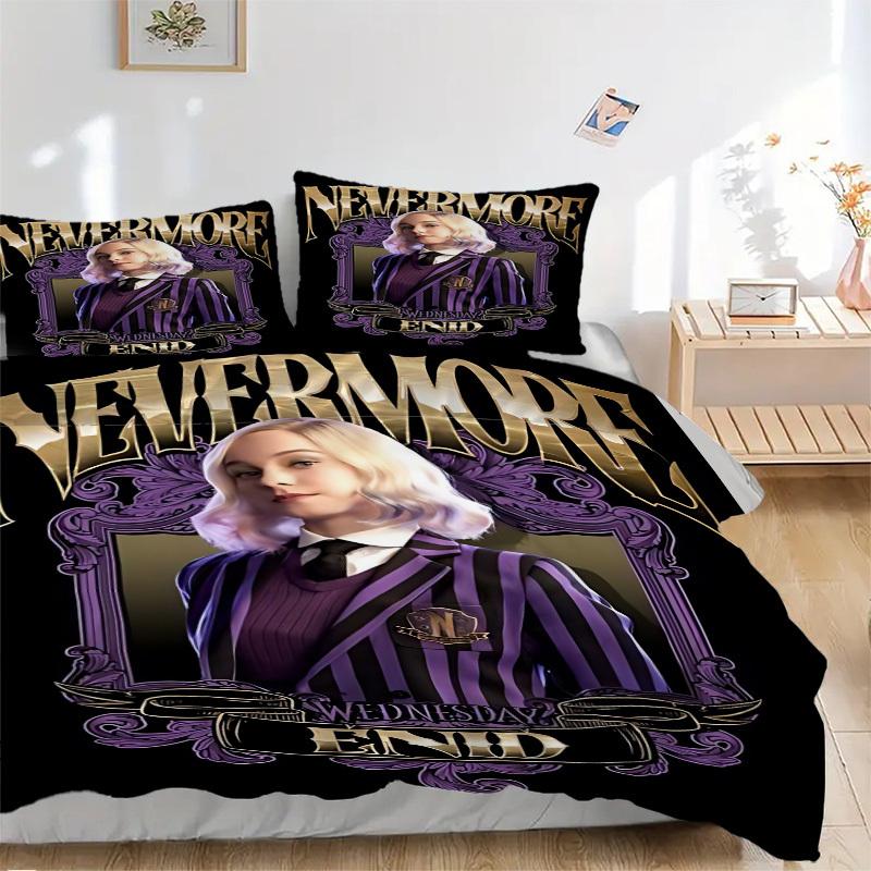 

3pcs Wednesday Cover Set, 1 Cover + 2 Pillowcases (No Insert), Bedding for All Seasons, Bedding,Bedroom Decor yy250922070 135x200cm