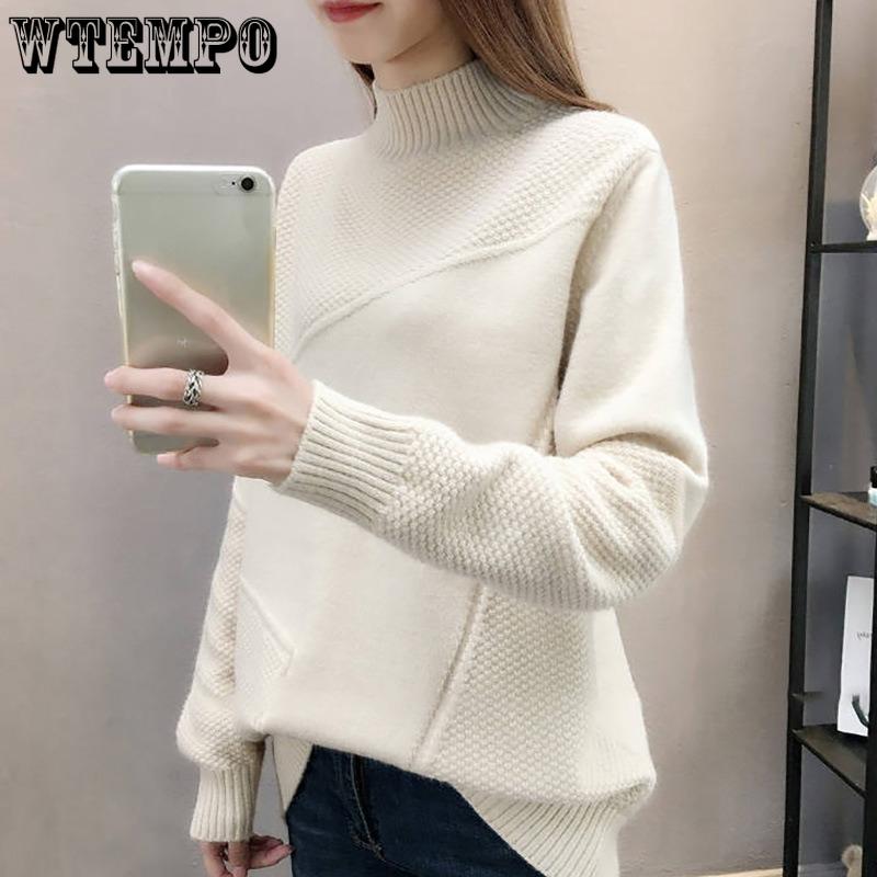 

Solid-color Knitted Sweater Loose Half Turtleneck Sweater for Women Casual and Trendy Pullover for Autumn and Winter XL бежевый