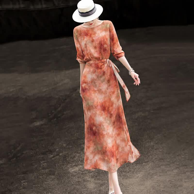 Lansere 2026 Summer Gradient Print Chiffon A-Line Dress 2XL