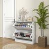 2 Drawers Entryway Shoe Cabinet, Narrow Shoe Storage Cabinet with 2 Flip Drawers, Louvred Door Design and Adjustable Shelves for 16 Pairs of Shoes