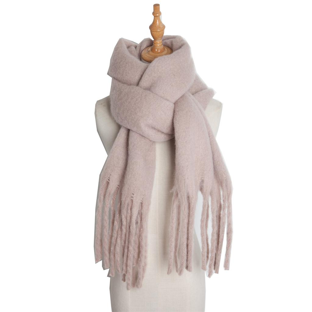  Solid Thick Cashmere Scarf for Women Large Wool Blanket Pashmina Winter Warm Shawl Wraps Bufanda Female With Tassel Scarves