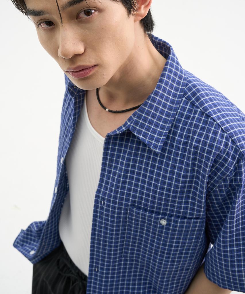 TRIP LE SENS Washable Layered Check Half Shirt_Sand Brown (Type B)