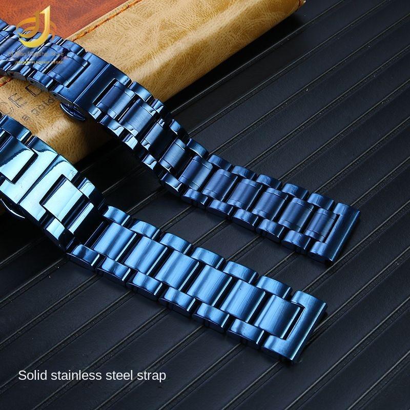 Blue Stainless steel strap substitute Rossini Medal Citizen Armani Longines Blue Cowhide Watch Chain Bracelet 20mm 21mm 22mm
