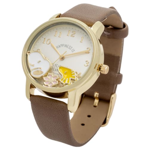 Fieldwork Women's Analog Watch with Leather Strap, Snoopy and PEANUTS 75th Anniversary Shaka Shaka Watch J, Woodstock Design, Brown, PNT046-3