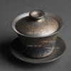 1pcs Coarse Pottery Covered Bowl Chinese Tea Set High-end Retro Gilded Rust Glazed Tea Cup Gaiwan