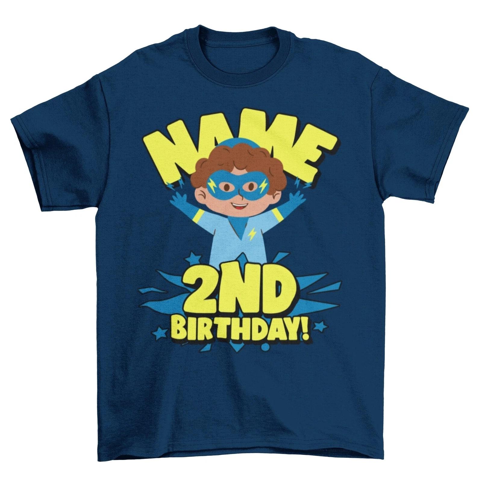 Kids PERSONALISED 2nd birthday superhero t shirt Childs Name Printed Cute Gift 4XL