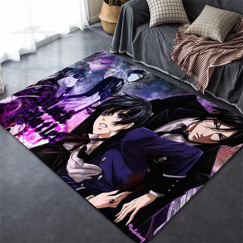 Square Flannel Black Butler Carpet Demon Butler Cartoon Decorative Floor Mat Modern Home Living Room Carpet Bedroom Rug