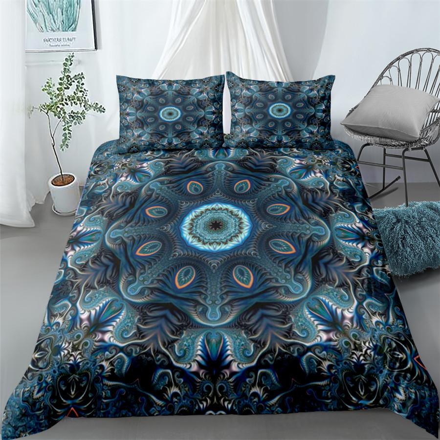 Mandala Bettbezug Set Blau Rosa Boho Chic Tagesdecken Romantische Bettwäsche Böhmisches Bettwäscheset King Polyester Bettdeckenbezug