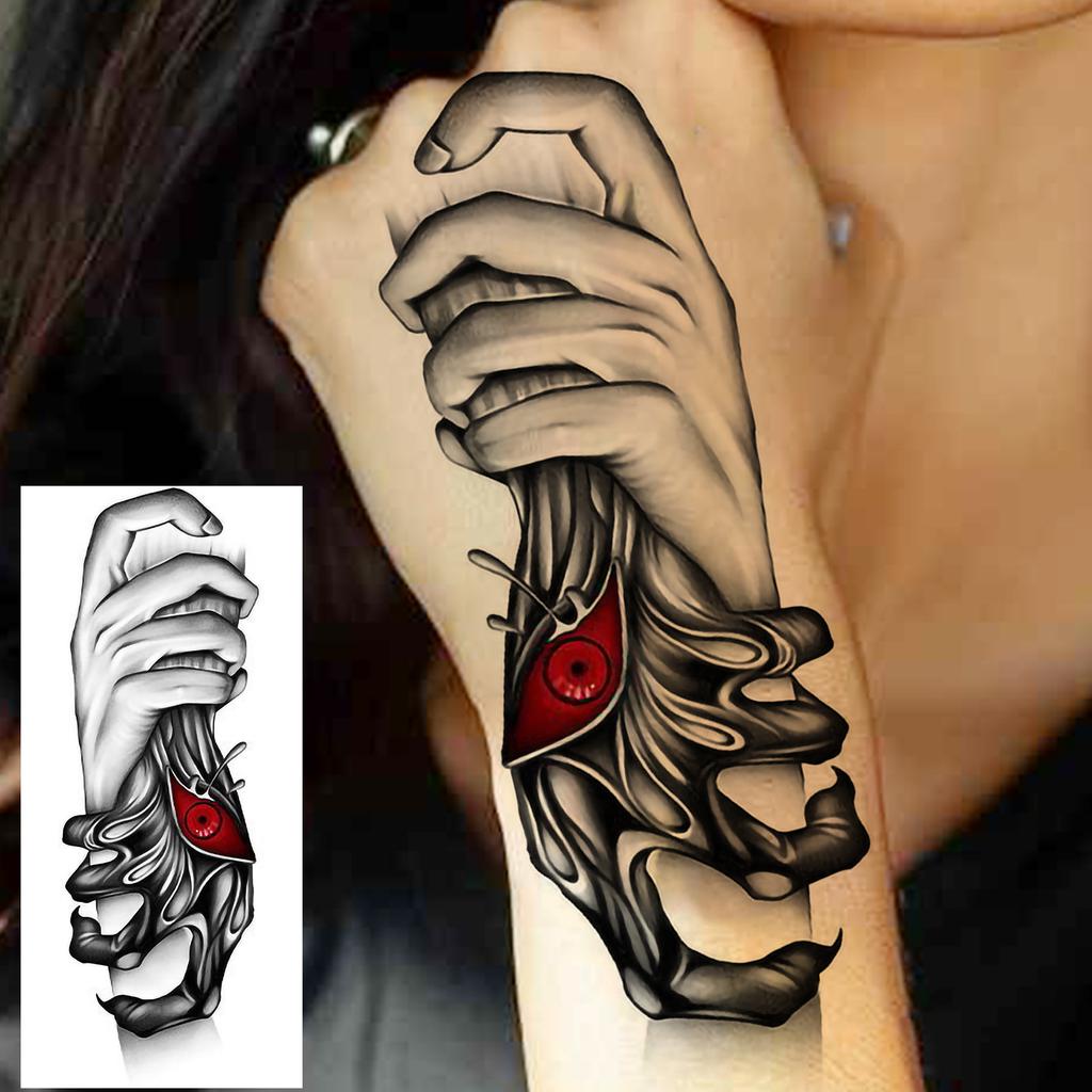 1 Sheet Scary Skull Grim Reaper Temporary Tattoos For Men Women Hand Arm Forearm, Realistic Fake Tattoo Sticker Halloween Tatoos