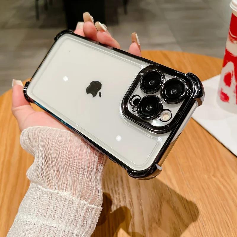 Electroplated Clear Air Bag Protection Lens Film Clear Case For  iPhone 15 14 13 12 11 Pro Max Plus XS XR Transparent Cover