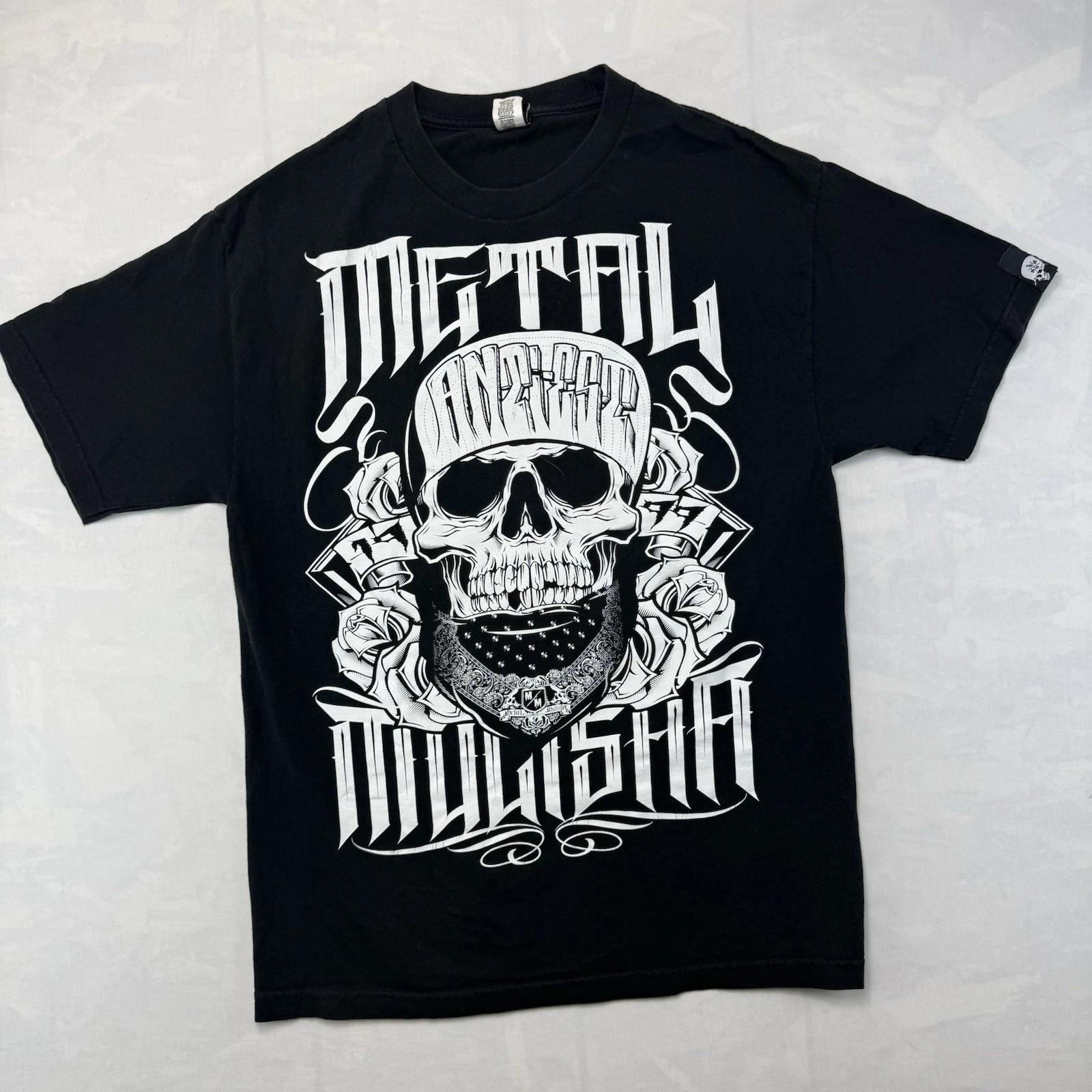

Чорна футболка з графічним принтом черепа Metal Mulisha, розмір L, стиль мото-панк-рок 2XL