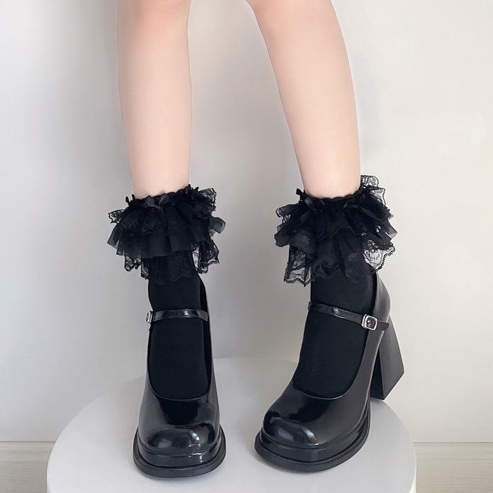 New Lolita Bowknot Polka Dot Mid-Calf Nylon Anti-Slip Socks Sweet Girl Summer Edition