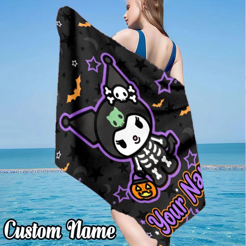 Custom Name Anime Cat Beach Towel - Soft, Ultra-Absorbent Microfiber, Lightweight, Perfect for Beach, Parties, Travel, Camping