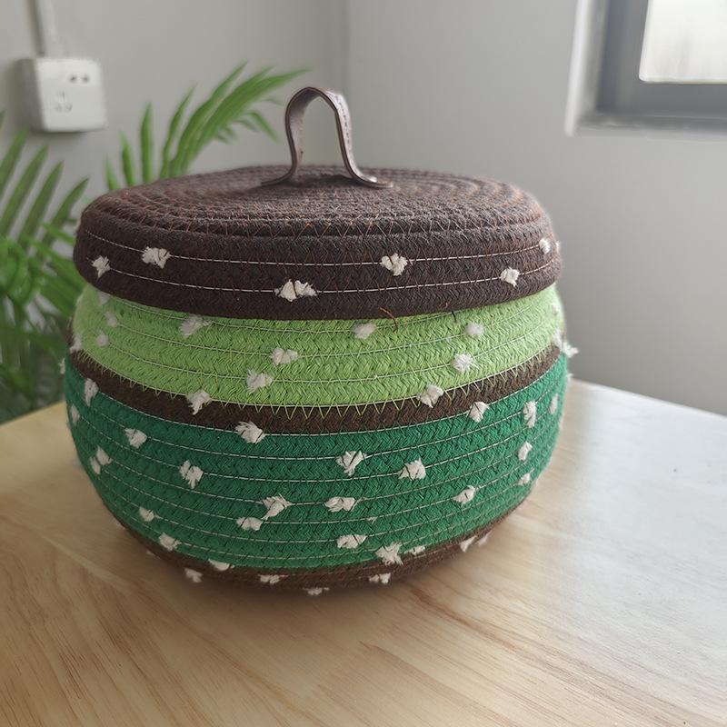 Cotton Rope Storage Basket with Lid, Desktop Storage Box, Storage Basket, Key Supplies, Woven Cosmetic Storage Basket, Underwear