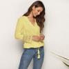Solid Drawstring V Neck Lace Chiffon Shirt Women Vintage Long Sleeve White Blouse Woman Elegant Slim Hollow Lady Top Mujer 28620