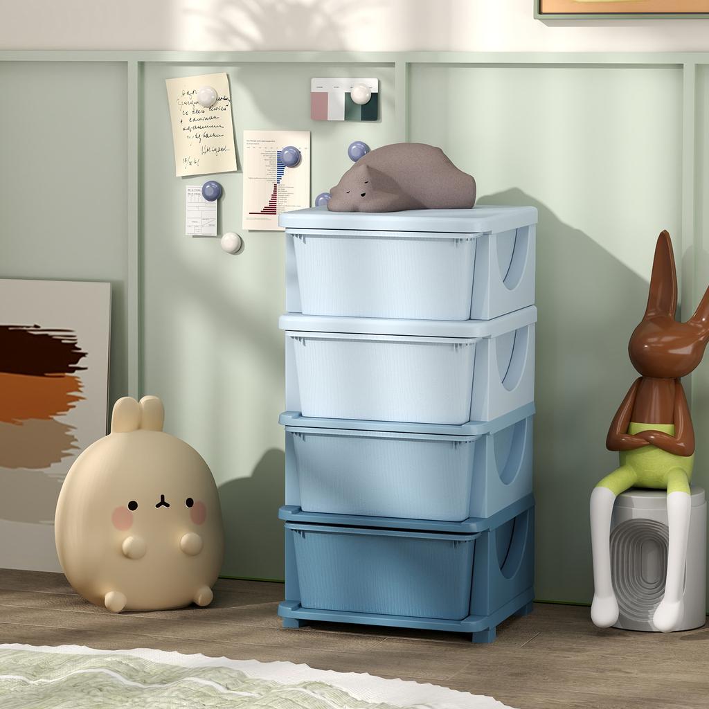 Four-Tier Kids Storage Boxes, with Four Drawers - Blue
