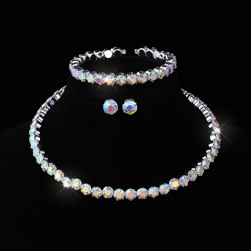 4 bucăți/set set de bijuterii pentru femei colier cu farmec Brățară cercei cu zircon alb colier cu lanț