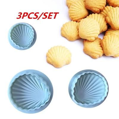 3 Pcs Fondant Cake Decorating Plunger Cutter Shell Shape Tools Mold Cookies Mold Sea Shell Shape Cookie Cutter