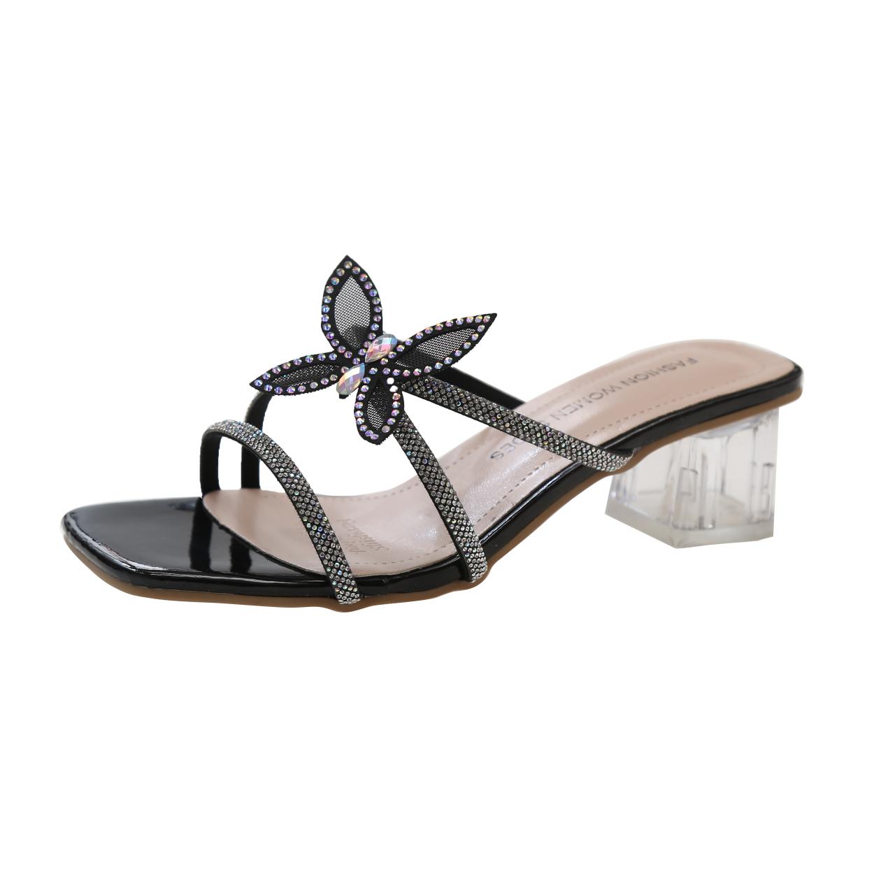 

2024 Кристалл Высокий Каблук Тапочки Обувь Женские Открытые Носки Роскошные Сандалии Лето Новый Бренд Шлепанцы Слингбэк Туфли-лодочки Женские 42