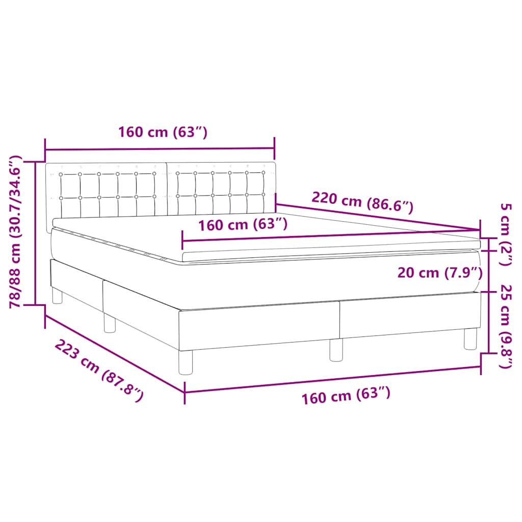 Box Spring Bed with Mattress Pink 160x220 cm Velvet