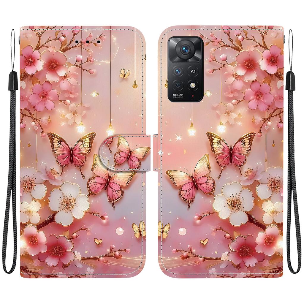 Handmade PU Leather Flip Case for Redmi Note 12 Pro 4G/ Redmi Note 11 Pro (4G 5G) Anti-Slip Shockproof Cover with Wrist Strap & Heart/Rose Cat Designs