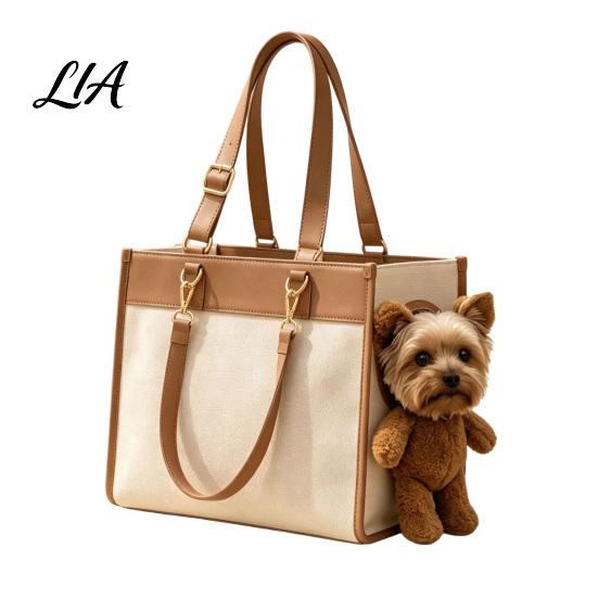 Durable Scratch Resistant Pet Carrier Portable Purse, Plush Bear Dog Tote, Side Head Soft Sided for Travel Hole, Adjustable Strap, Shoulder