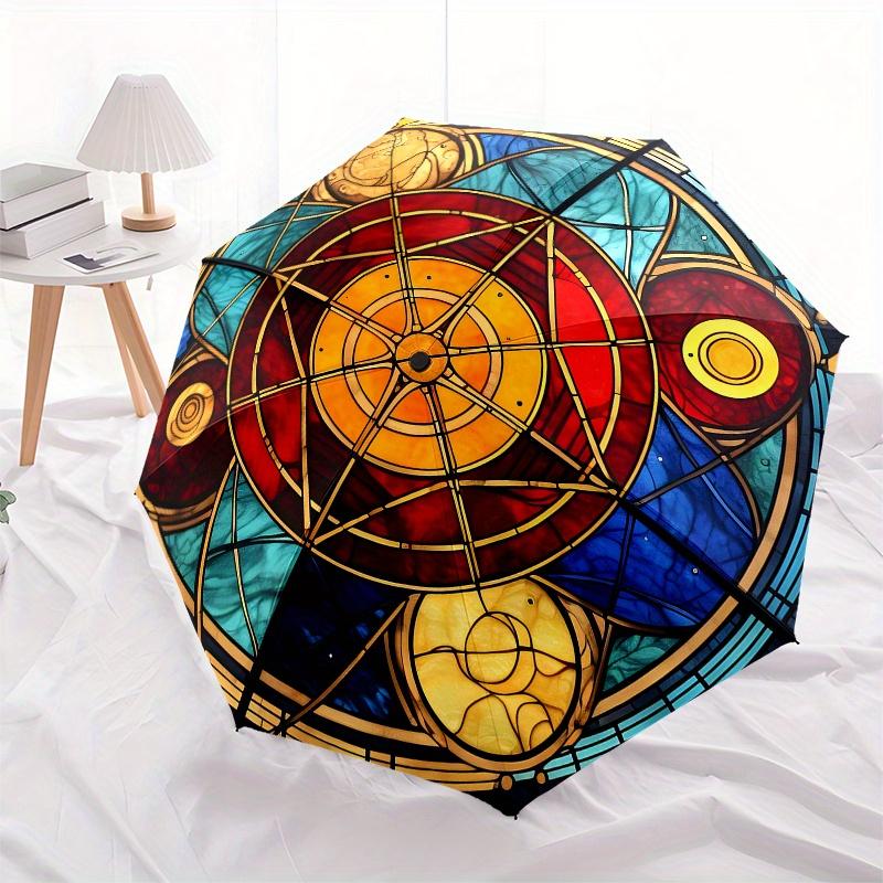 Stained Window Panel: Celestial Harmony DesignUmbrella, Portable 3-Fold Compact Umbrella for Men & Women Gift