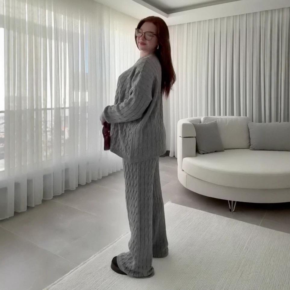 2025 Autumn European & American Women's Casual Knit Sweater and Loose Pants Two-Piece Set