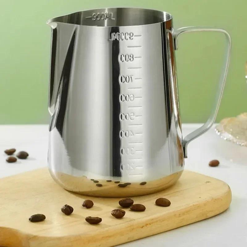 Professional 304 Stainless Steel Milk Frothing Pitcher with Scale Latte Art Cup 350/550/900ML for Home Barista Coffee Making