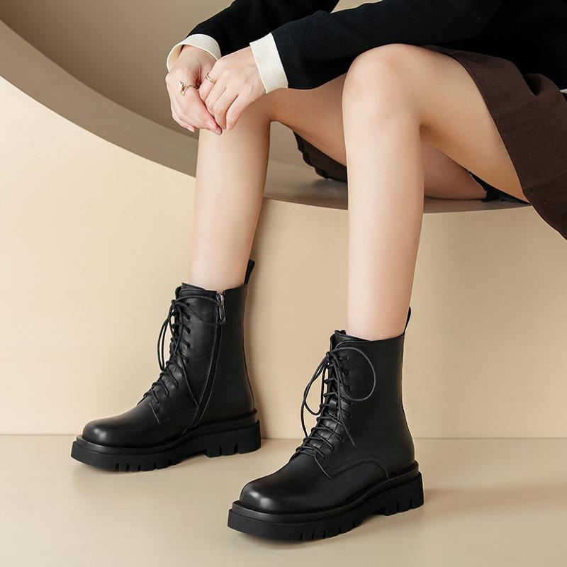New Natural Wool Fur Warm Snow Boots Women Winter High Heel Ankle Boots Genuine Leather Warm Non-slip Short Boots Platform Shoes