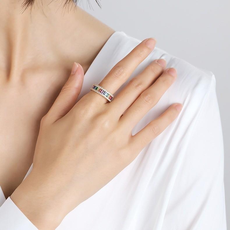 Elegant Minimalist Rainbow Open Ring For Women Adjustable Stylish Copper Fashion Accessory