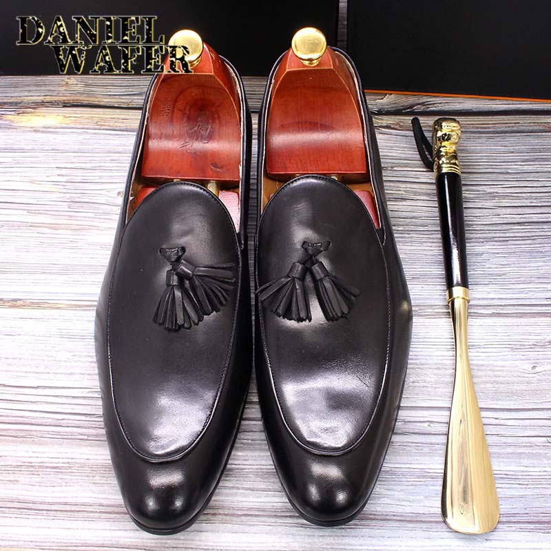 

Fashion Luxury Italian Loafers Men s Dress Shoes Fashion Handmade Slip on Tassel Loafer Wedding Office Shoes Causal Loafer Shoes for Men 46 чёрный