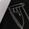 Korean Style Metal Star Chain Brooch for Women Men Suit Decoration Tassel Chain Metal Beads Pin Cloth Jewelry Accessories