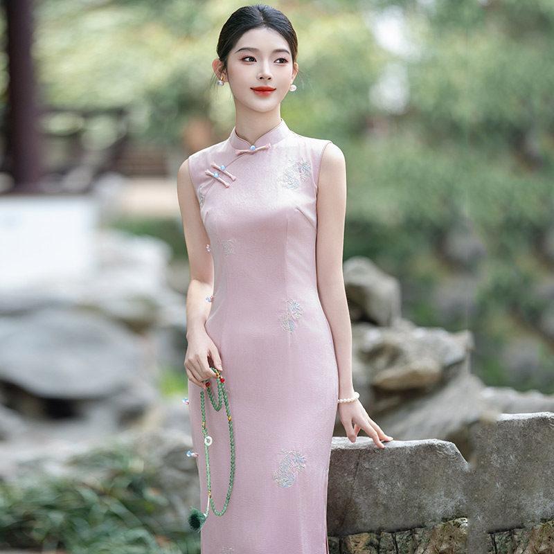 Pink Sleeveless National Style New Chinese Suzhou Long Cheongsam Improved Young 1011 New Women's High-end Summer