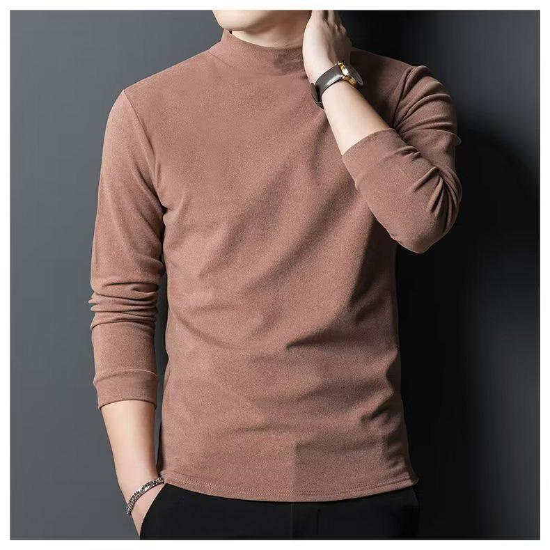 Men's Mock Neck Long-Sleeve Slim Fit Velvet Fleece T-Shirt