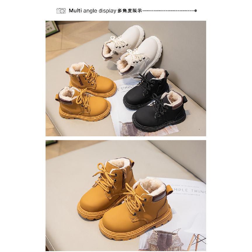 Winter New Children's Snow Boots with Fleece Lining, Warm Cotton Shoes, Boys' Yellow Boots, Girls' Boots, Large Cotton Martin Boots