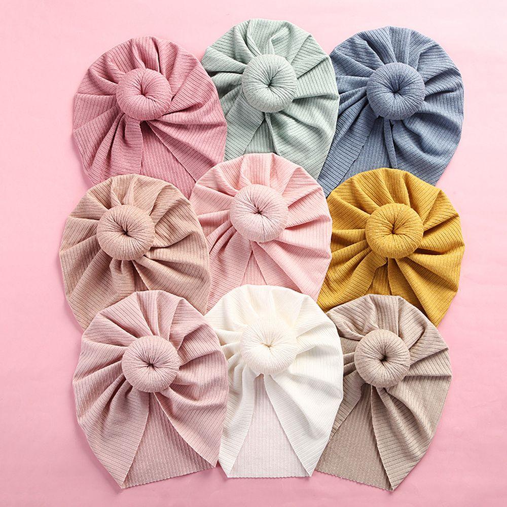 

Soft Lovely Cotton Solid Color Knitted Indian Cap Newborn Donut Hat Elastic Turban Children s Cap