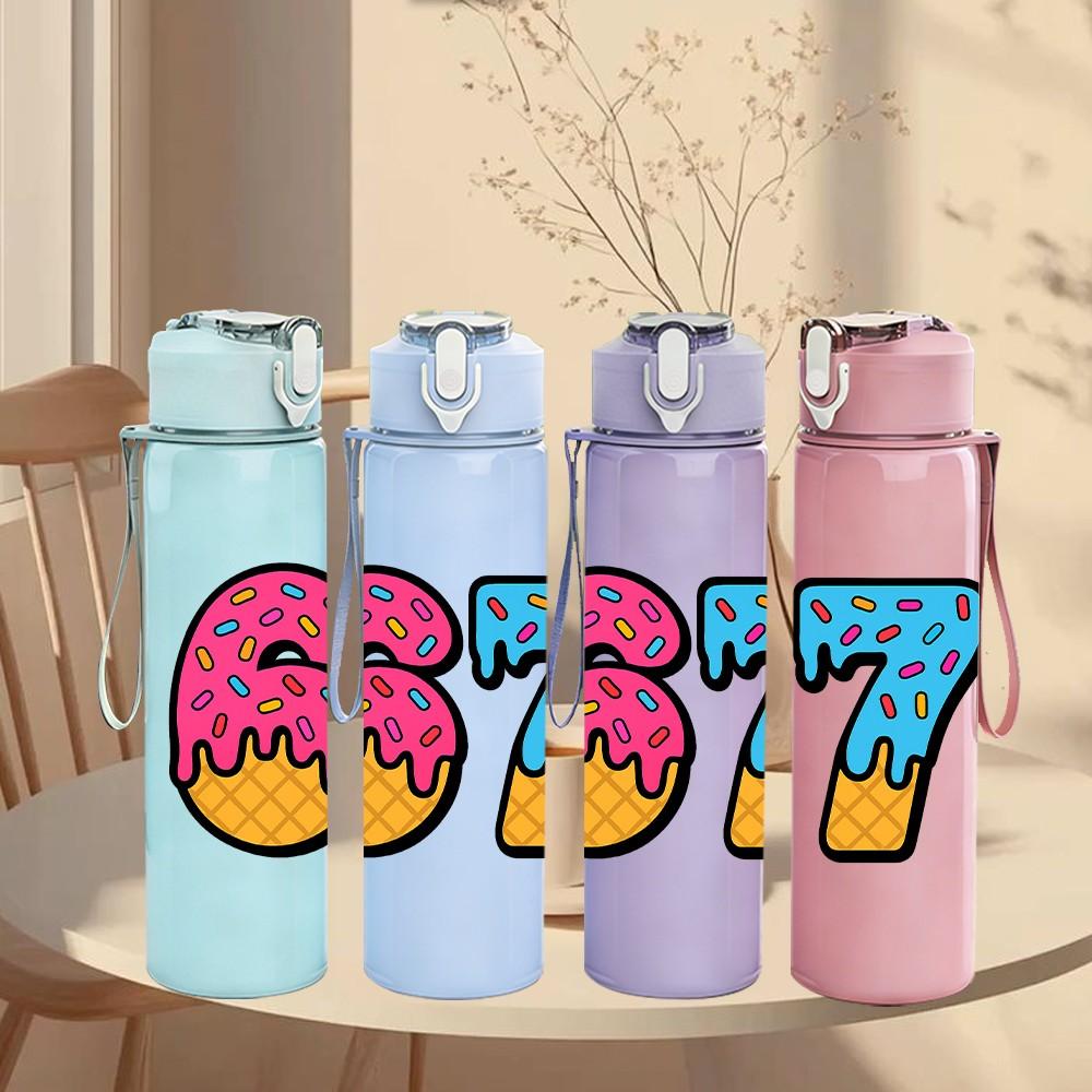 1PC Donut Number Sixty Seven 750ml Color Plastic Sports Water Bottle Leakproof Flip Straw Lid Suitable for Sports Office Home Use